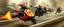 Placeholder: hi speed rocket ship on leaning scooter in a swing, coated rat gremlin captain in high speed pursuit among neon spy vs spy rat cyber soldiers, with background motion blur, airbrush and pen outline, in the style of Rembrandt