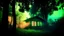 Placeholder: 70s, A tranquil jungle environment at dusk, showcasing a silhouetted house surrounded by dark Nim trees, with soft hints of light from the windows and fireflies dancing in the air., split gradient colors background, dramatic dutch light, style photography, analog style, vintage colors, xprocess