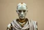 Placeholder: an automaton, a mechanical man, made of ivory porcelain skin, with bronze gold trims, doll-like features, dressed in classical greek clothes, empty black eyes and unexpressive face, full figure, photorealism
