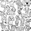 Placeholder: black and white drawing of animals, outlined art bold, coloring book page for kids, simple classic cartoon style, 2D v4 q2