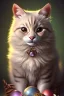 Placeholder: A knitted cute adorable smiling cat holding a basket of jewels and gems. His fur is realistic. The background is a romantic carpet bokeh digital painting extremely detailed studio lighting crisp quality and light reflections 8k cinematic lighting portrait photorealistic ultra detailed cinematic postprocessing focused