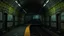 Placeholder: GAME CONCEPT ART .two poin perspective.Station platform and stairs from side .photograph inside of hole .very big ambient.gient station.Inside the old subway tracks, . Low light and closed green moss walls. Like the original design of the game space ,digital art.landscape,far camera old painting,2 Chen and George Hopper, Rembrandt lighting, a dark green color scheme, . --ar 13:16 --v 6. 0 metro game
