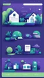 Placeholder: illustrations with a simple art style that show webiste's home page use dark blue-purple and bright green