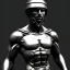 Placeholder: Muscular man sculpture, background = BLACK with a bit of mist, roman warrior, armor, helmet