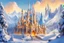 Placeholder: disneyland castle, gold, moebius, crystals and backgrounds of white mountains in the snow, white and blue fires