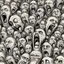 Placeholder: sketch line, rought, of faces on a pages, screaming and sad, demented, mad, journal