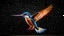 Placeholder: Kingfisher spreading its wings and flying on the surface of the water, whimsical photographic imagery