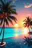 Placeholder: Luxury Tropical House album cover, award-winning music artwork, crystal-clear turquoise ocean merging into an endless horizon beneath a radiant golden sunset. Exotic palm trees illuminated by soft neon cyan and coral lights sway in the warm breeze. Glowing particles drift through the air like fragments of melody, creating a magical atmosphere. Elegant reflections dance across the water surface, while subtle geometric patterns inspired by electronic music production are integrated into the enviro