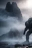 Placeholder: Giant scary humanoid monster, made of stone and ice, dramatic scenery, cold light