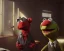 Placeholder: Room scene, muppet head with body detective man, realistic photo, concept art, retro style, smooth, unreal engine 5, god lights, ray tracing, RTX, lumen lighting, ultra detail, volumetric lighting, 3d.