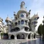 Placeholder: A gray twisted casino in a city designed in Chinese paper art painted by Antoni Gaudi