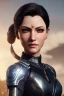 Placeholder: Middle age female Cyborg anime warrior, golden eyes, gray hair with dark blue hair, messy ponytail hairstyle, slight skin wrinkles, waist up portrait,4k resolution, intricate details, ornate details, soft lighting, vibrant colors, retroanime, masterpiece, intricate eyeliner, dark eyeshadow, futuristic cityscape background