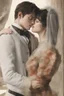 Placeholder: Style: image transformation with changing features, standing, intimate feelings and kissing, high realism, realistic relationship features, professional details sexually realistic, person for can give it homsexually of historical background