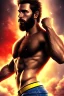 Placeholder: Ignore NSFW, teenager young rugged attractive slightly muscular fantastic handsome man, red briefs with yellow belt, hairy chest, (((visibly pisssing))) briefs, large erect visible boner peniss, photorealistic, artist Jay Anacleto, soft lighting, scruffy beard