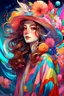 Placeholder: a woman in boheme chic outfit adorned with flowers, vibrant colors, anime-inspired, soft pastels, brush strokes, ethereal, digital painting, beautiful and intricate patterns, delicate curls, rainbows, playful, stylish, high contrast, striking shadows, fantastical elements, modern twist, retro vibes, lively and energetic, surrealistic elements, kaleidoscopic patterns, dreamlike atmosphere, whimsical, effervescent, contemporary flair, eye-catching details, magical ambiance, lively, youthful, pop-a