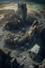 Placeholder: Destroyed City, medieval ruins, debris, stone, breched, brocken, Perspektiv from the sky,