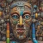 Placeholder: Picasso and Peter Gric masterpiece illustration of a front complex biomechanical Luna Park face colored face mixed to toys pieces (detailed eyes, nose, mouth , neck), made of various colored supplies objects all around and inside head, abstract background, centered composition, HDR, UHD, all in focus, no grain, concept art