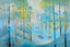 Placeholder: A light palish blue foggy forest with birds painted by Wassily Kandinsky