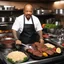 Placeholder: A bustling kitchen, filled with the clinking of pots and pans, the sizzle of ingredients hitting the hot pan, and the fragrant aromas wafting through the air. The Chef tattooed Ice-T from Law & Order: Special Victims Unit stands at the center of it all. Ice-T's eyes light up with excitement as they reach for a vibrant, ripe meat on ice cubes. With a quick flick of the knife, Ice-T expertly shapes slices, each petal glistening with juice. Ice-T's creative instincts kick in as they pile the meat