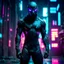 Placeholder: Masked male supersoldier in a tight bodysuit, stealthy, large masculine bulge, futuristic, ninja, high-tech, augmented, bionic, shadows, neon-lit, mysterious, haunting, dystopian, hidden in shadows, enigmatic, desolate, cyberpunk, eerie, post-apocalyptic background