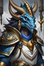 Placeholder: A blue-scaled dragonborn sorcerer with gold horns and blue eyes by TojotheThief