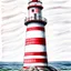 Placeholder: A colored pencil drawing of the red and white striped lighthouse Sletringen Lighthouse in Norway