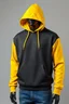 Placeholder: mockup yellow dark grey hoodie with mannequin, grey background, Ai generated Images