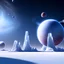 Placeholder: large frozen expanse, crystal temple, night sky with very well defined planets and stars, high precision