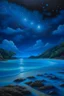 Placeholder: The beach of Leela Island is illuminated by a bright blue light all the stars Oil painting