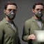 Placeholder: scientists at the computer in military gas masks. the masks are checkered.