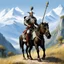 Placeholder: Don Quixote, clad in his worn armor, a pan to the head, embarks on a journey towards the majestic Alps. As he traverse the rugged terrain, Don Quixote brandishes his tourney lance with a sense of noble purpose, ready to conquer imaginary giants and vanquish unseen foes.