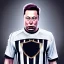 Placeholder: Elon Musk in a referee jersey officiating for a soccer match at Wembley Stadium