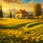 Placeholder: painting of a house in a field of flowers, inspired by Guido Borelli da Caluso, yellow hue, dotart, dragan bibin, fantasy italy, golden colour, jingna zhang, golden hour, perfect Wide long shot visual by @challenge2pt masterpiece.