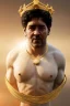 Placeholder: Ultra Realistic image, classic sculpture, white marble material, Maradona, gold divine crown, gold veins, gold ornaments, sun rays background, waist up portrait, epic, celestial, cinematic lighting, God lights, 4k resolution, smooth details, soft lighting, unreal engine 5, art station, substance 3d.