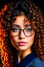 Placeholder: A pretty girl with beautiful makeup, contouring, highlighting and glasses with curly hair