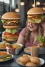 Placeholder: Ultra realistic photo fat woman eating burger , , 8k, highest quality,