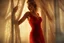 Placeholder: Through a lace curtain we see a mysterious beautiful woman with perfect face in red lace dress, backlit in a luxurious bedroom Nikon D850 highly detailed digital painting sharp focus elegant intricate photorealistic 4k very attractive beautiful dynamic lighting award winning fantastic view crisp quality Unreal Engine very cute cinematic postprocessing acrylic art in sunshine