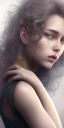 Placeholder: complete detailed body picture sitting in sófa of Realistic girl photo, medium hair, curly hair, golden gray hair, black eye, 16k resolution, super hd