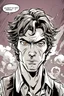 Placeholder: deranged young man with scruffy hair, stubble and a judgmental look on his face comic book style