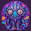 Placeholder: Achillesmon with dark-gray white gold neon-blue vivid-purple palette with background in toyism art style