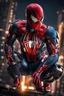 Placeholder: Spiderman in a robot transformer, super suit with spikes on his arms and shoulders, explode, hdr, (intricate details, hyperdetailed:1.16), piercing look, cinematic, intense, cinematic composition, cinematic lighting, color grading, focused, (dark background:1.1) by. Addie digi