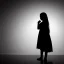 Placeholder: B/W A silhouette of girl between the age of 21-24 afraid white background