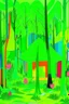 Placeholder: A neon green forest with huts designed in Chinese paper art painted by Henri Matisse