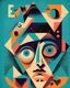 Placeholder: geometry abstract ,2d , soft colors, Malevic style, dark, typographic character ELVIS and "BIG EYES"