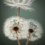 Placeholder: a small, fluffy dandelion on fire at the middle left part of the picture, dreamlike minimalist art with a lot of white space around it