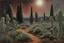 Placeholder: cloudy Night, mistery and enigmatic influence, sci-fi, rocks, vegetations, rocky arid land, people, 80's space science fiction movies influence, jenny montigny, rodolphe wytsman, and pieter franciscus dierckx impressionism paintings