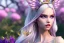 Placeholder: Fantasy cute fairy with wings, smiling, make up, long blond platinum hair, blue eyes, crown, beautiful dress, flowers in background, HQ, unreal engine