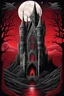 Placeholder: The Midnight Keep, Gothic Castle on the Red Bluffs, a crimson nightfall, stars, Red Full-Moon, red mountains and landscape,, gothic, haunting made with layered paper cut outs vector by hr giger