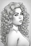 Placeholder: Create a coloring page of a beautiful curvy female looking to the side with curly hair. No shading, No color, clean lines