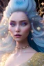 Placeholder: woman glitter blue fairy in a galactic ambiance, long blue hair, detailed gorgeous smile, delicate colors in the foreground, full of details, smooth, light effect，vaporwave colorful, smooth, extremely sharp detail, finely tuned detail, ultra high definition, 8 k, unreal engine 5, ultra sharp